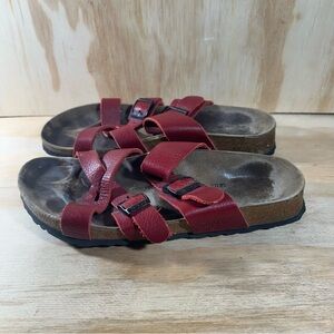 Birkenstock Red Leather Strappy Slide Sandals Women’s Size 8
